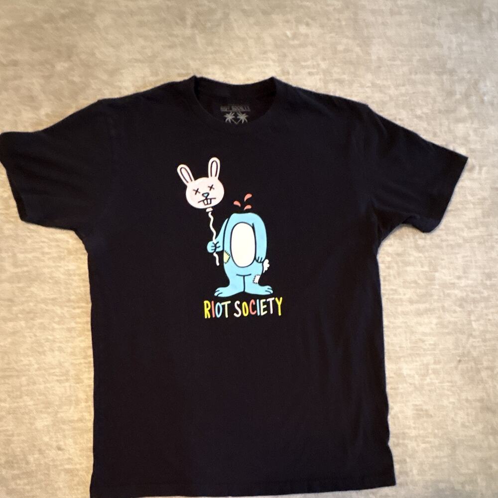 Riot Society Black Bunny Graphic Print Cotton Crew Neck T-Shirt Men’s M